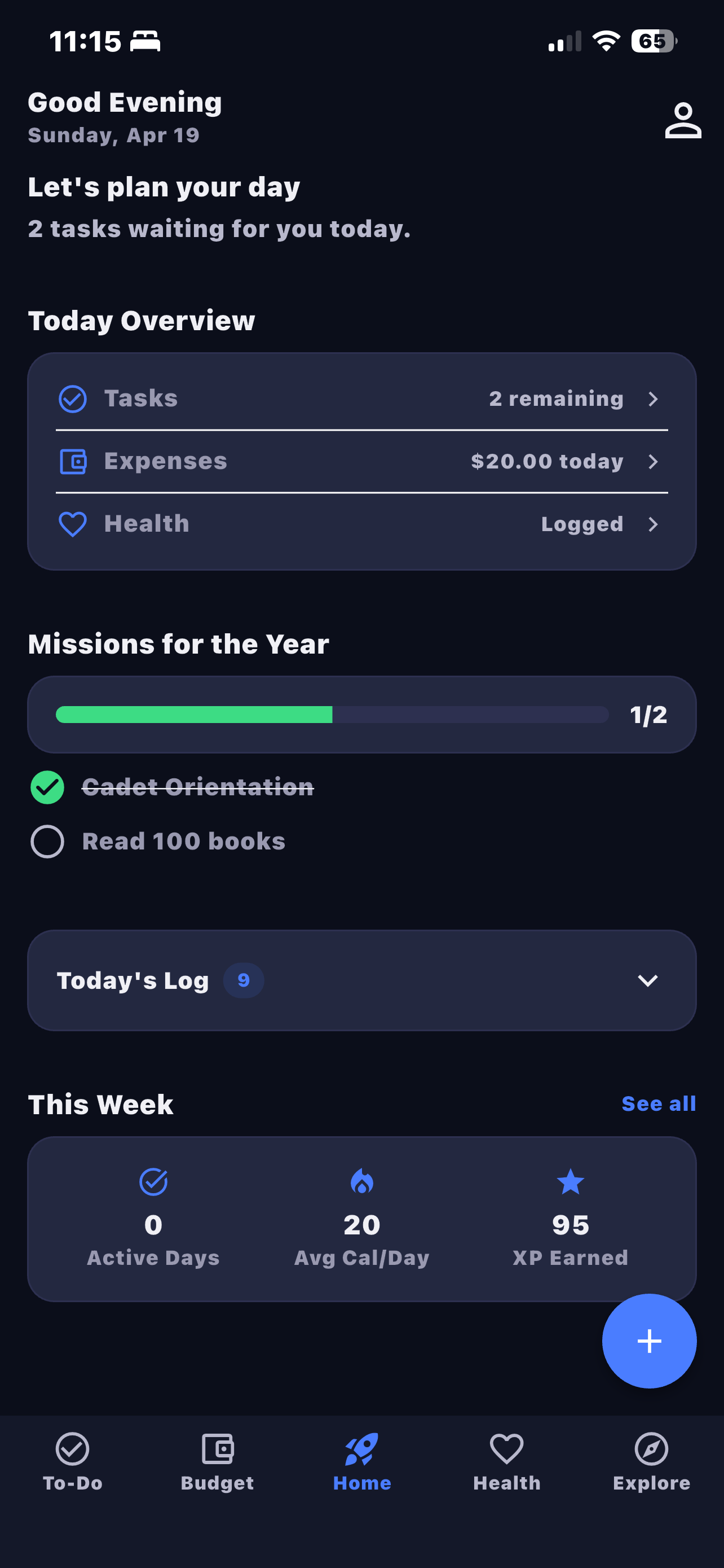AstroHabit home screen